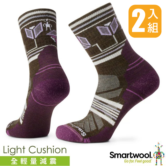 【SmartWool】女 美麗諾羊毛 機能戶外全輕量減震中筒襪-城堡印花 2雙入 SW002178-D11 軍風橄綠✿30E010
